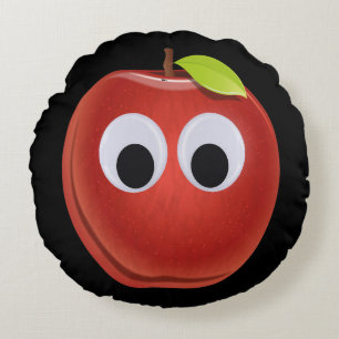 Apple, red fruit with googly eyes - Personalised Round Cushion