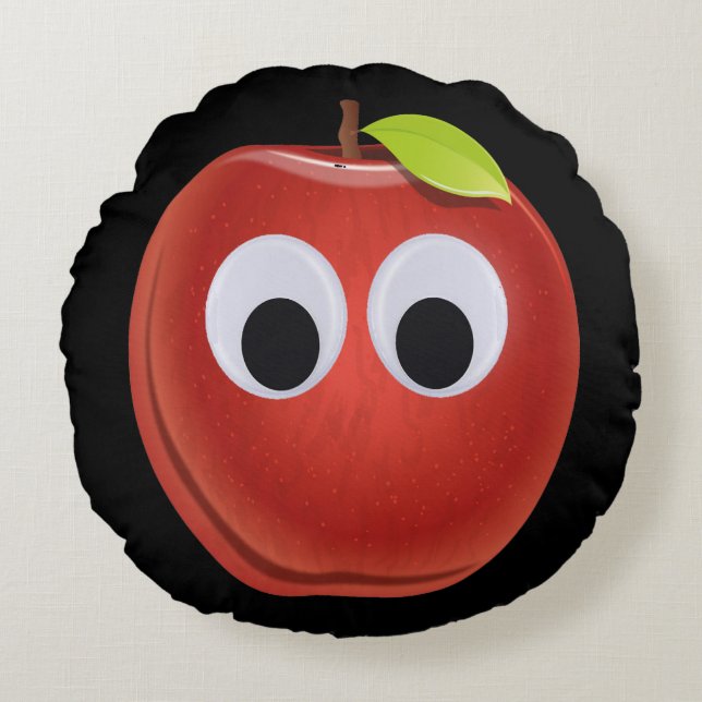Apple, red fruit with googly eyes - Personalised Round Cushion (Front)