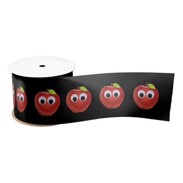 Apple, red fruit with googly eyes - Personalised Satin Ribbon (Spool)