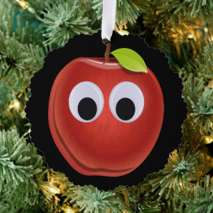 Apple, red fruit with googly eyes - Personalised Tree Decoration Card