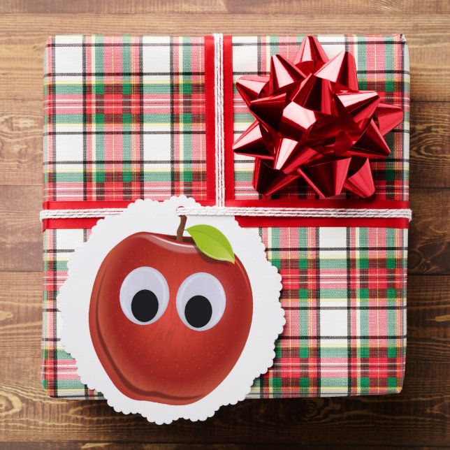 Apple, red fruit with googly eyes - Personalised Tree Decoration Card (Insitu (Gift))