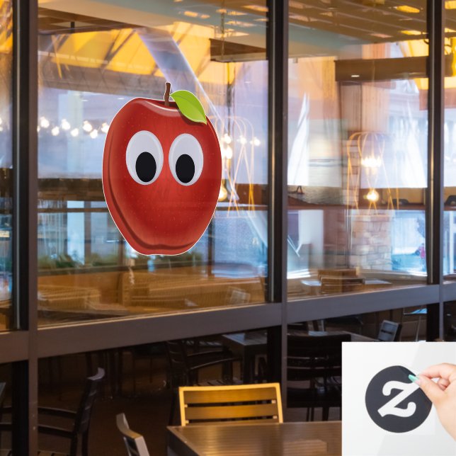 Apple, red fruit with googly eyes - Personalised Window Cling (Restaurant Window)