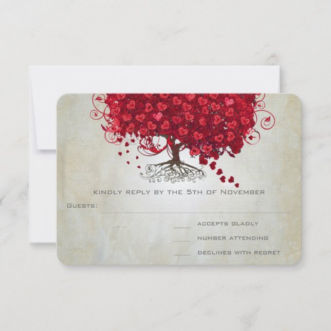 Apple Red Heart Leaf Wedding RSVP (Front)