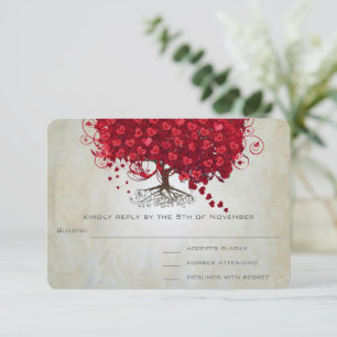 Apple Red Heart Leaf Wedding RSVP Card