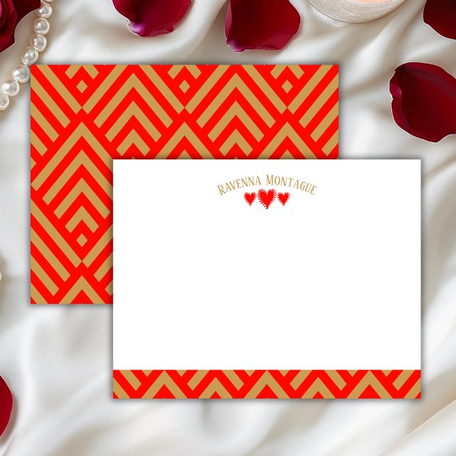Apple Red Modern Hearts Striped Fans Note Card (Creator Uploaded)