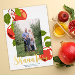 Apple Rosh Hashanah Jewish Holiday Photo Foil<br><div class="desc">This modern Rosh Hashanah holiday photo card features a modern apple branch illustration, one vertical photo and the greeting "Shana Tova" in gold foil. On the back you will find a navy blue background. Further customise this design by adding another photo and/or text to the back! The gold foil on...</div>