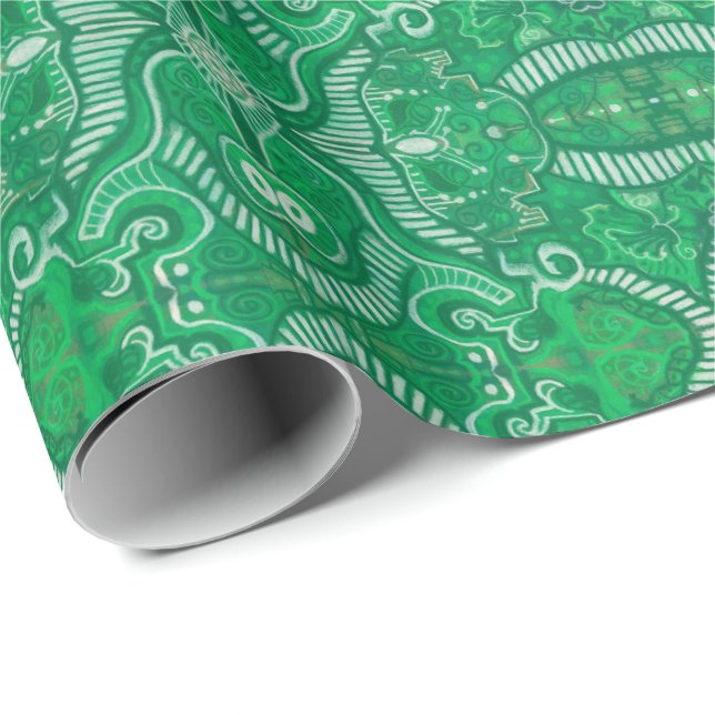 Apple Stripe Bohemian Boho Arabesque Pattern Green Wrapping Paper (Roll Corner)
