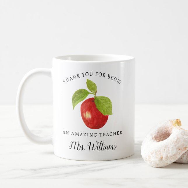 Apple Teacher Appreciation Name Mug Gift (With Donut)