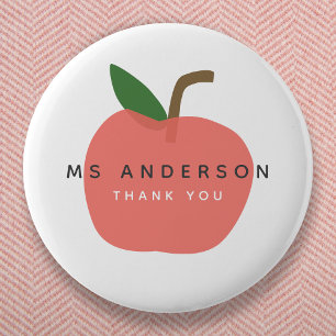Apple Teacher Modern Name Thank You Cute Fun 6 Cm Round Badge