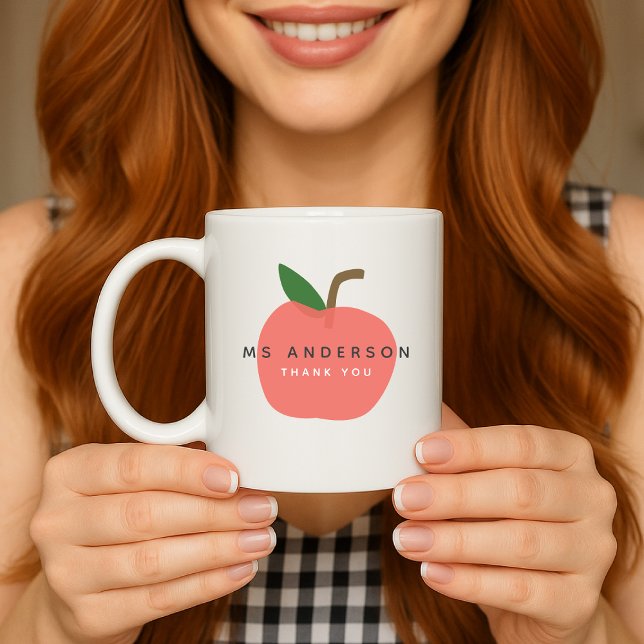 Apple Teacher | Modern Name Thank You Cute Fun Coffee Mug (Creator Uploaded)
