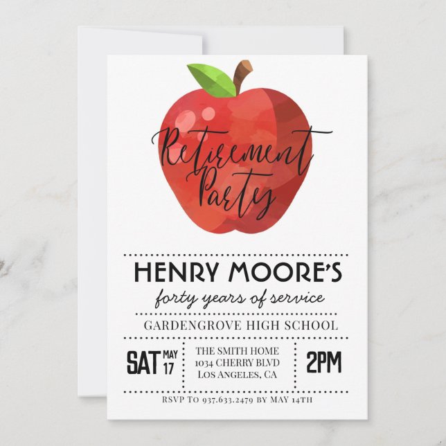 Apple Teacher Retirement Party Invitation (Front)