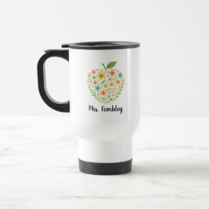 Apple Teacher Tumbler Personalised Floral Apple Travel Mug