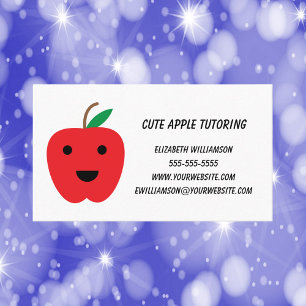 Apple Teacher Tutor Cute Red Personalise Business Card