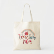Apple Teacher Vibes Colourful Tote Bag