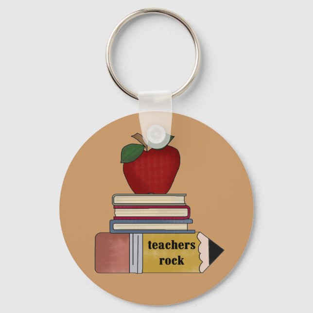 Apple Teachers Rock Tshirts and Gifts Key Ring (Front)