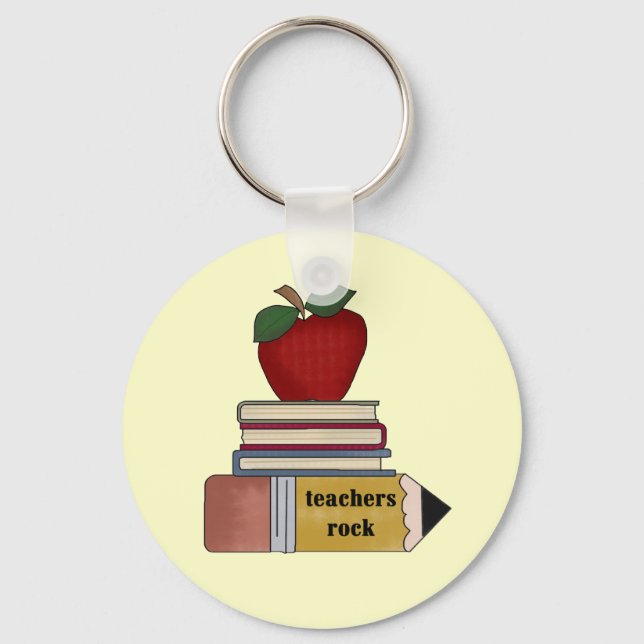 Apple Teachers Rock Tshirts and Gifts Key Ring (Front)