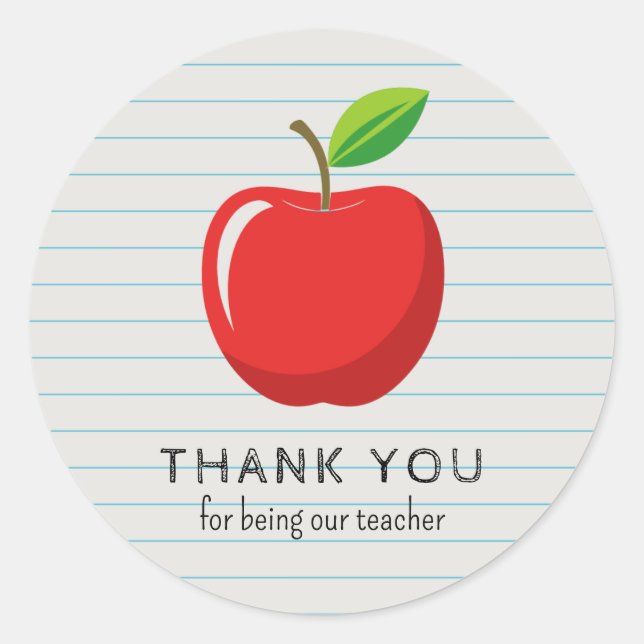 Apple Thank You Back to School Teacher  Classic Round Sticker (Front)