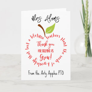 Apple thank you for helping us grow teacher card