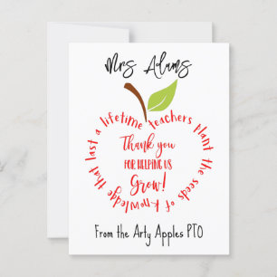 Apple thank you for helping us grow teacher postcard