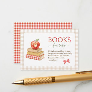 Apple theme red gingham Baby Shower books for baby Enclosure Card