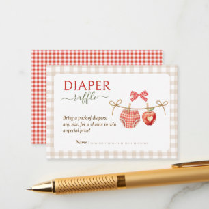 Apple theme red gingham baby shower diaper raffle enclosure card