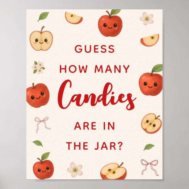 Apple Themed Baby Shower Guess How Many Candies Poster (Front)