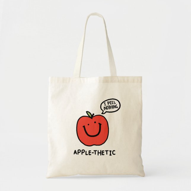 Apple-thetic Cute Fruit Apple Pun Tote Bag (Front)