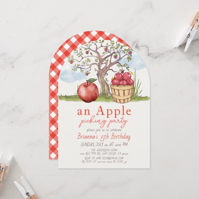 Apple Tree & Basket Apple Picking Birthday Party Invitation (Front/Back In Situ)