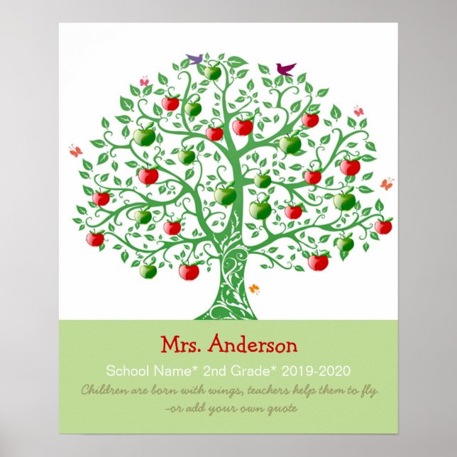 Apple Tree Custom Personalised Teacher Gift Print (Front)