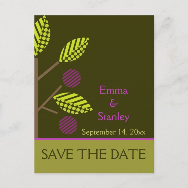 Apple tree purple fall wedding Save the Date Announcement Postcard (Front)