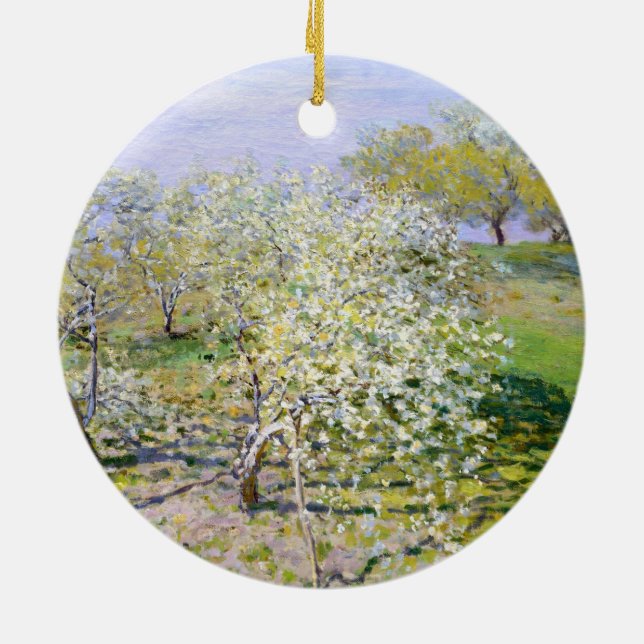 Apple Trees in Bloom (by Claude Monet) Ceramic Tree Decoration (Back)