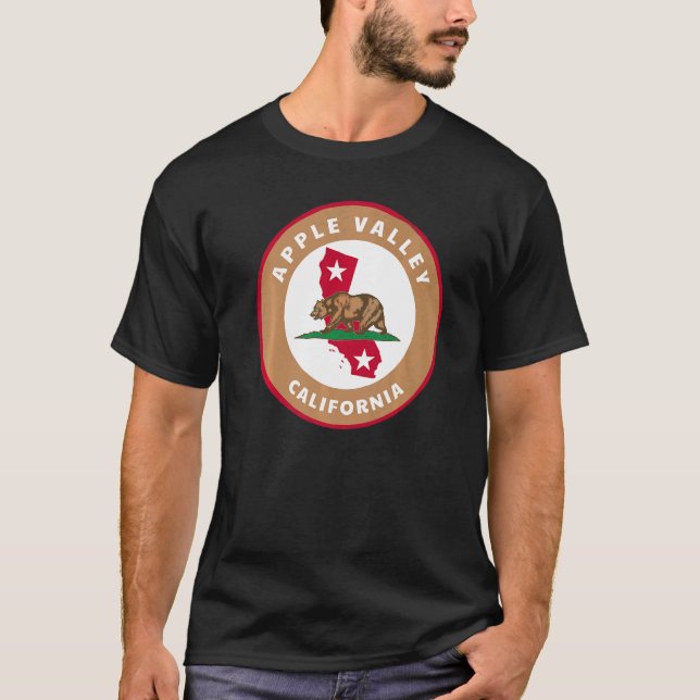 Apple Valley California CA Flag and Bear Badge Sou T-Shirt (Front)
