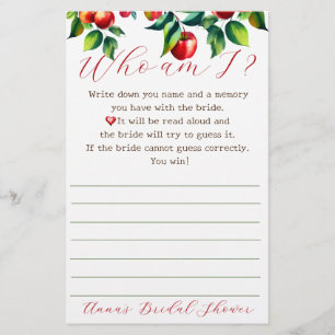 Apple  Who am I bridal shower game Stationery