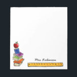 Apple with Book Stack Add Name 5.5 x 6 Notepad<br><div class="desc">Personalise these notes featuring a colourful stack of books with an apple on top and a ruler with name above.  Great gift for a teacher!</div>