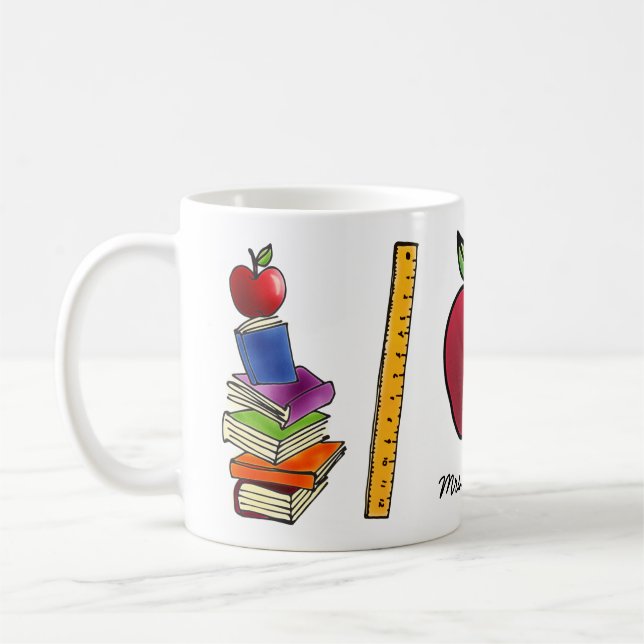Apple with Book Stack Add Name Coffee Mug (Left)
