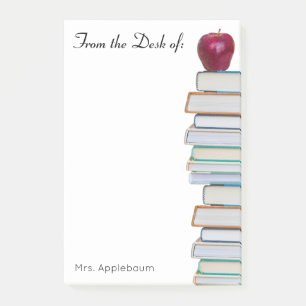 Apple with School Book Stack Teacher Name 4 x 6 Post-it Notes