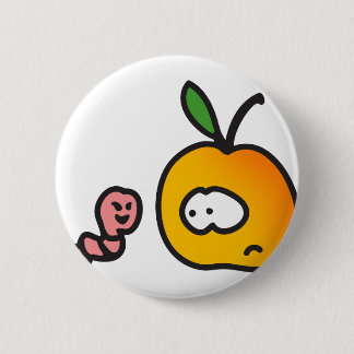 apple with worm 6 cm round badge
