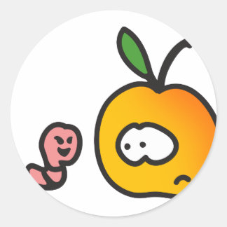 apple with worm classic round sticker