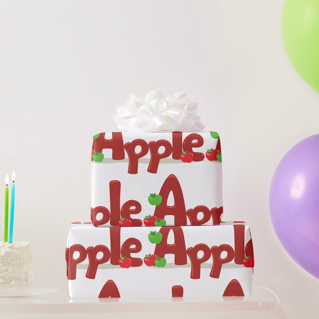 Apple Word Art with Red & Green Apples  Wrapping Paper (Creator Uploaded)