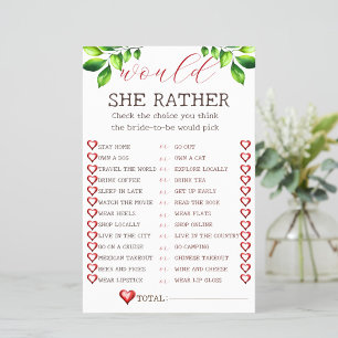 Apple Would she rather bridal shower game