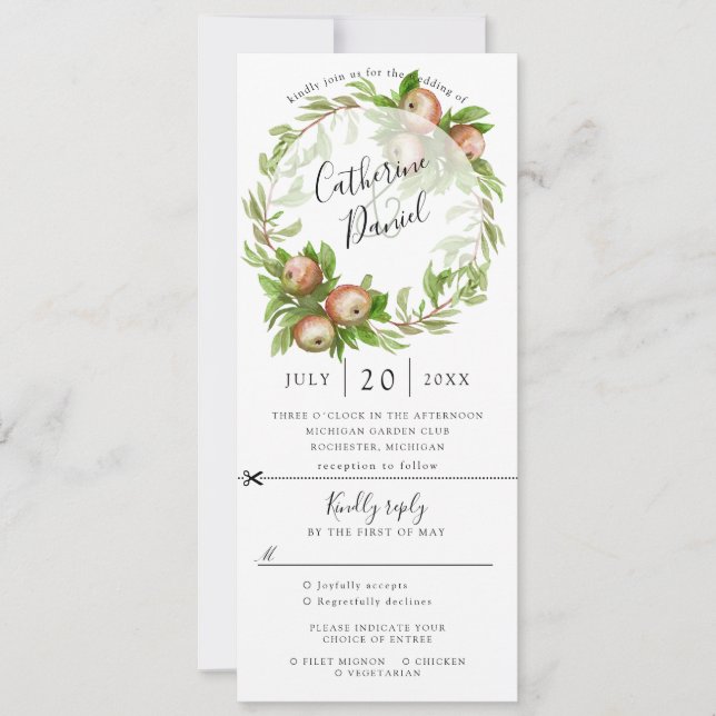 Apple wreath wedding invitation w rsvp (Front)