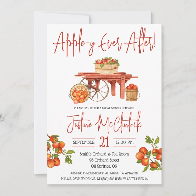 Apple-y Ever After! Apple Themed Bridal Shower Invitation (Front)