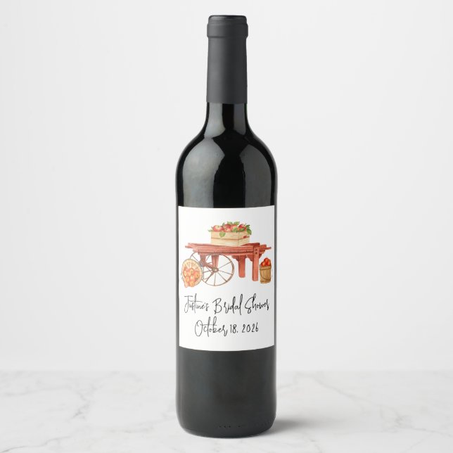 Apple-y Ever After Personalised Bridal Shower  Wine Label (Front)