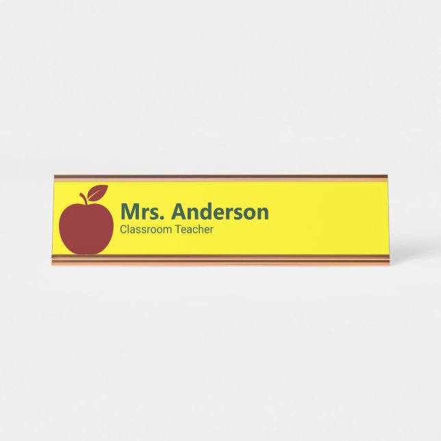 Apple Yellow Teacher's Name and Job Title Desk Name Plate (Front)