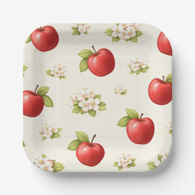 Apples and apple blossoms  paper plate (Front)