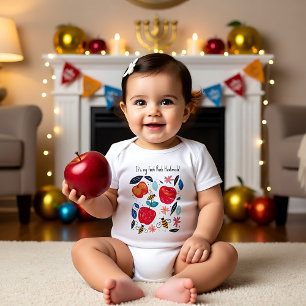 🍎 Apples and bees with custom text Baby Bodysuit
