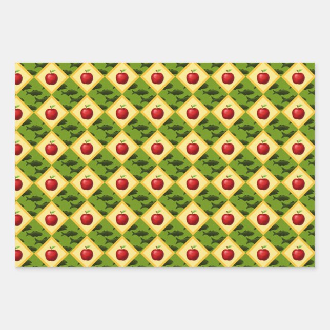 Apples and Fish Wrapping Paper Sheet (Front 2)