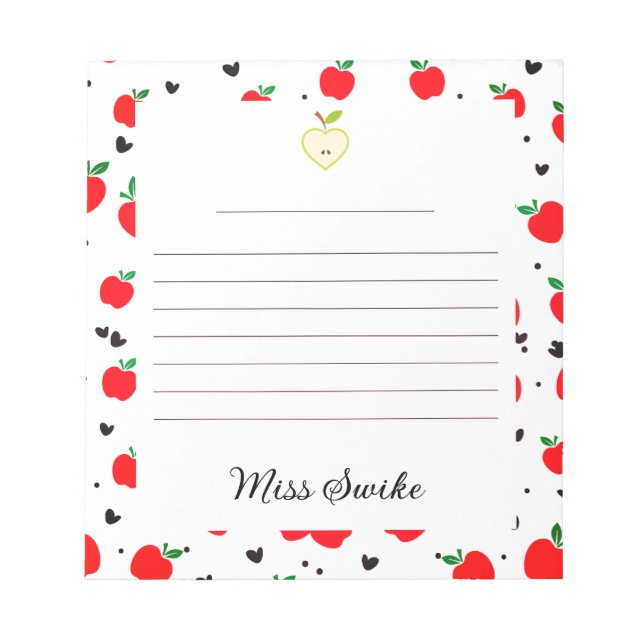 Apples and Hearts Teacher Notepad (Front)