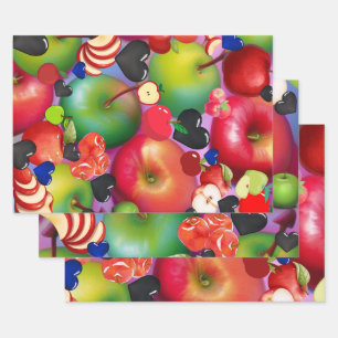 Apples and hearts wrapping paper sheet
