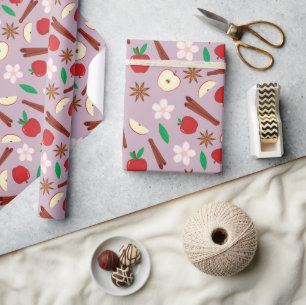Apples, Cinnamon, Flowers, Star Anise Seamless Wrapping Paper